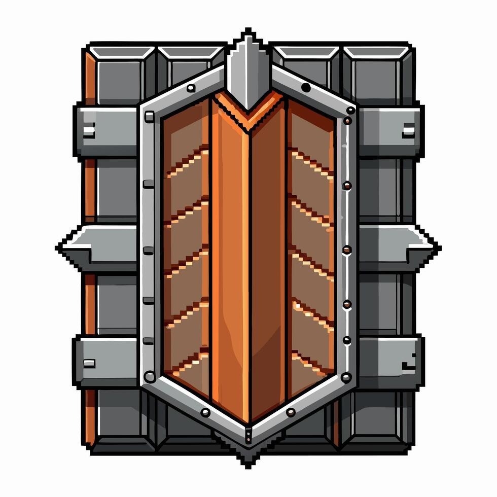 Pixel Art Industrial Shield with Geometric Design Retro Game Asset and Graphic Element vector