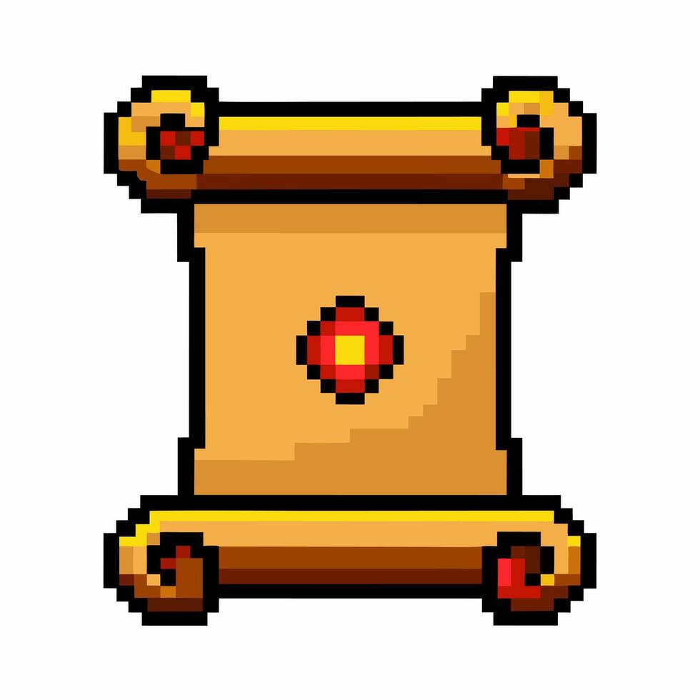 Pixel Art Scroll Design with Retro Red Gem Icon for Vintage and Fantasy Themed Graphics vector