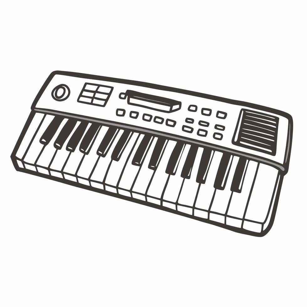 Hand Drawn Synthesizer Keyboard Illustration for Music Design Projects vector