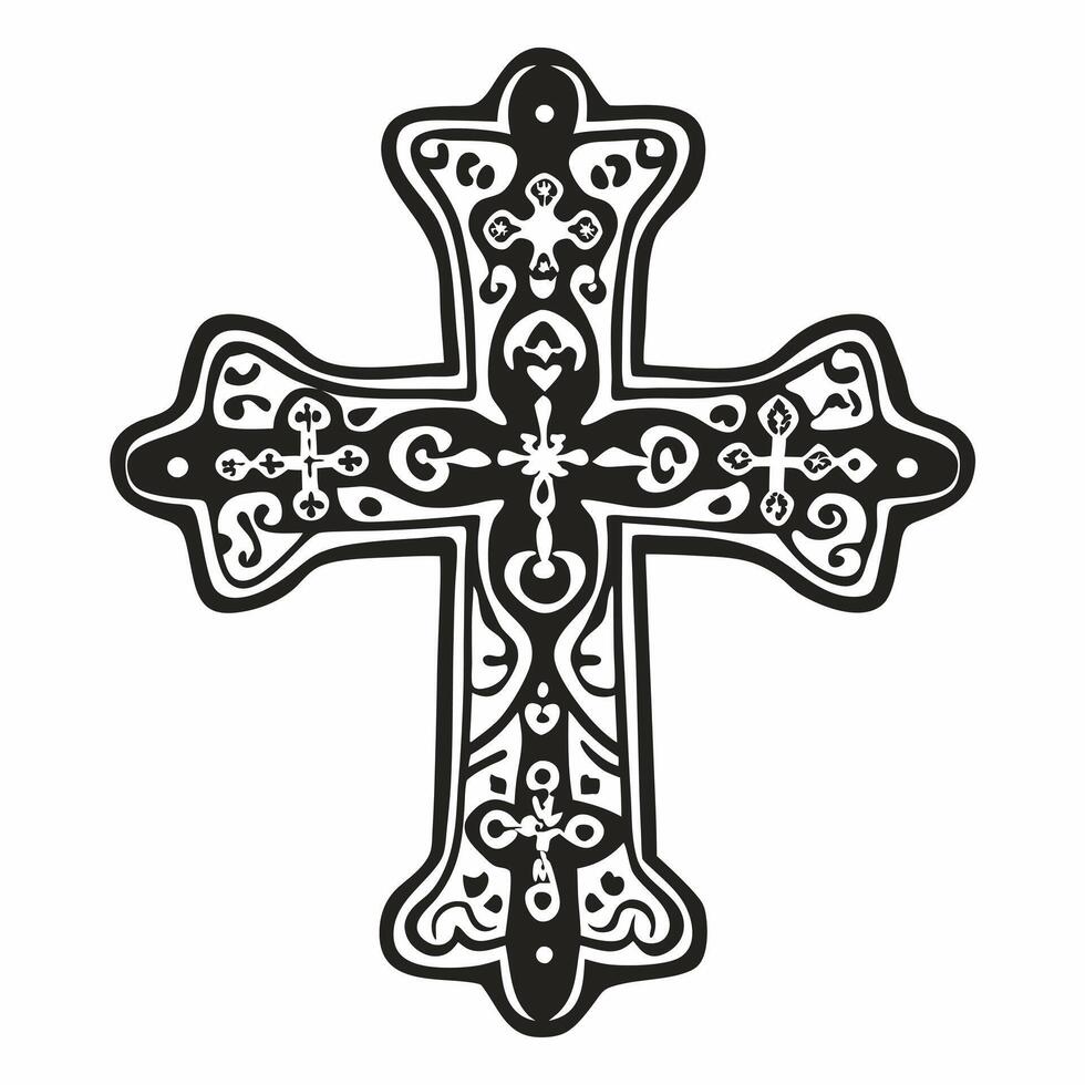 Intricate Ornate Cross Design Detailed Illustration for Religious Art vector