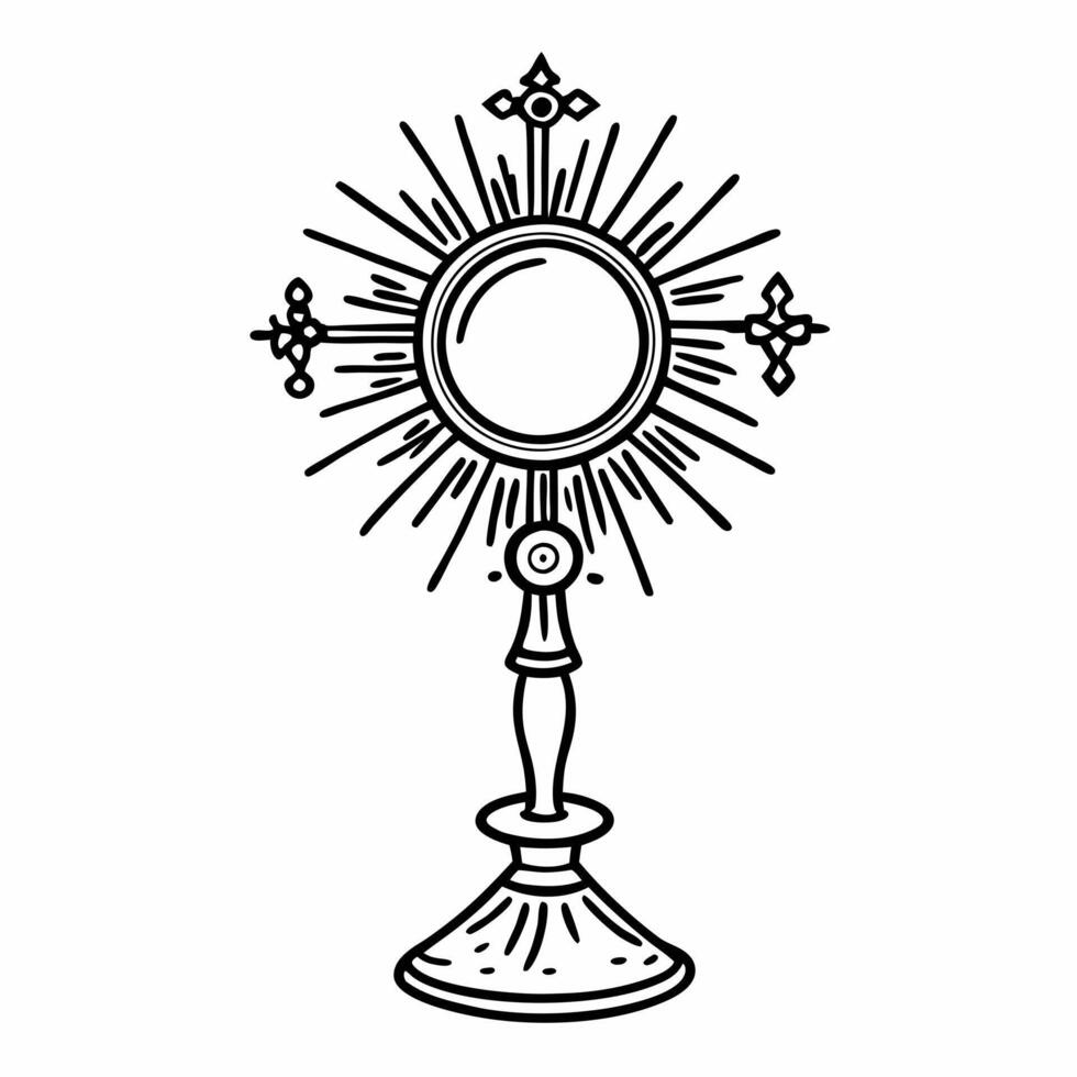 Vintage Monstrance Illustration Religious Symbol in Black and White Line Art vector
