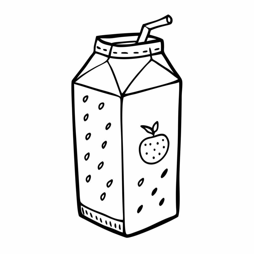 Hand Drawn Juice Box Illustration with Straw and Fruit Design vector