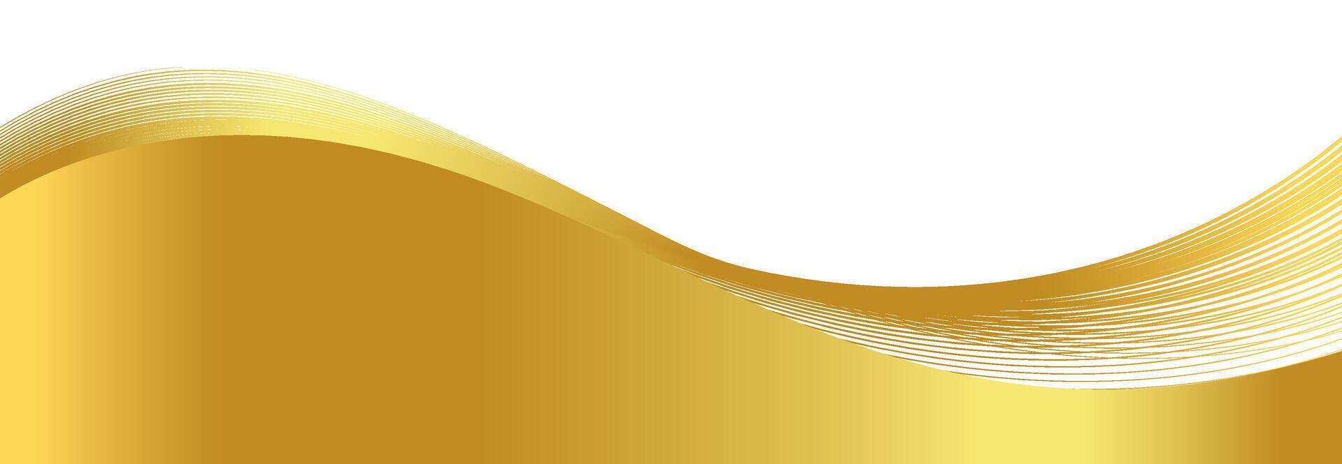 gold wave gradient for banner, golden wavy shaped, gold wave curve on white background, golden wave corner shape for banner, stripes ribbon golden graphic, striped gold gradient luxury vector