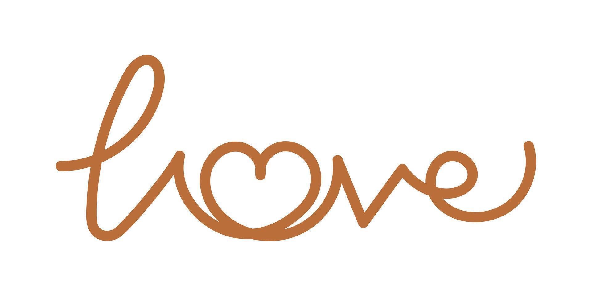 handwritten love typography with heart, brown love text with heart for valentine's day, calligraphy love font outline, love typography for valentine, lovely text hand drawn vector