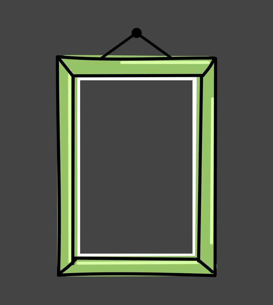 green photo frame hanging, wood frame doodle, framework hand drawn vector