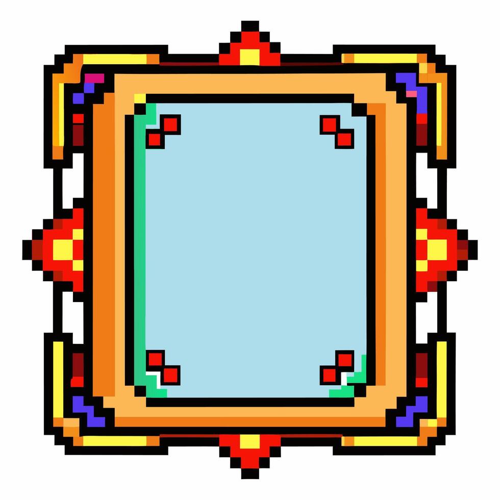 Colorful Retro Pixel Art Frame with Geometric Patterns in 8 Bit Style vector