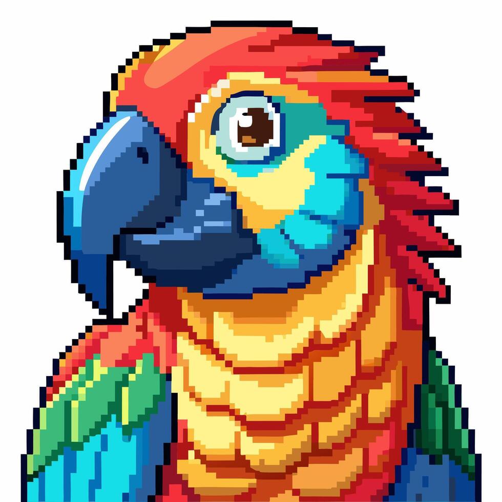 Colorful Pixel Art Parrot Illustration, Retro Game Style Bird with Vibrant Feathers vector