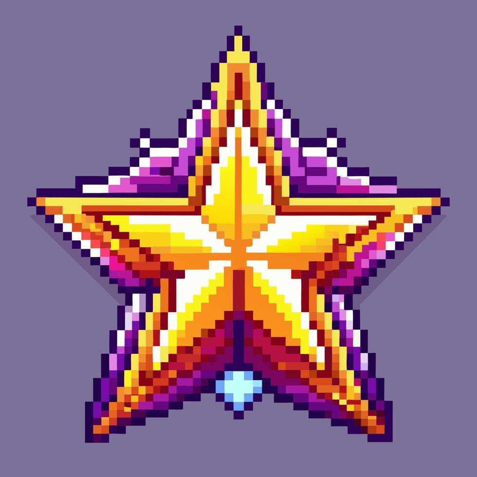 Pixel Art Star in Retro Game Design with Bright Colors and 8 Bit Style vector