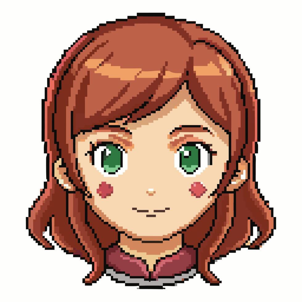 Female Pixel Art Portrait with Red Hair and Green Eyes Retro Game Character Design vector