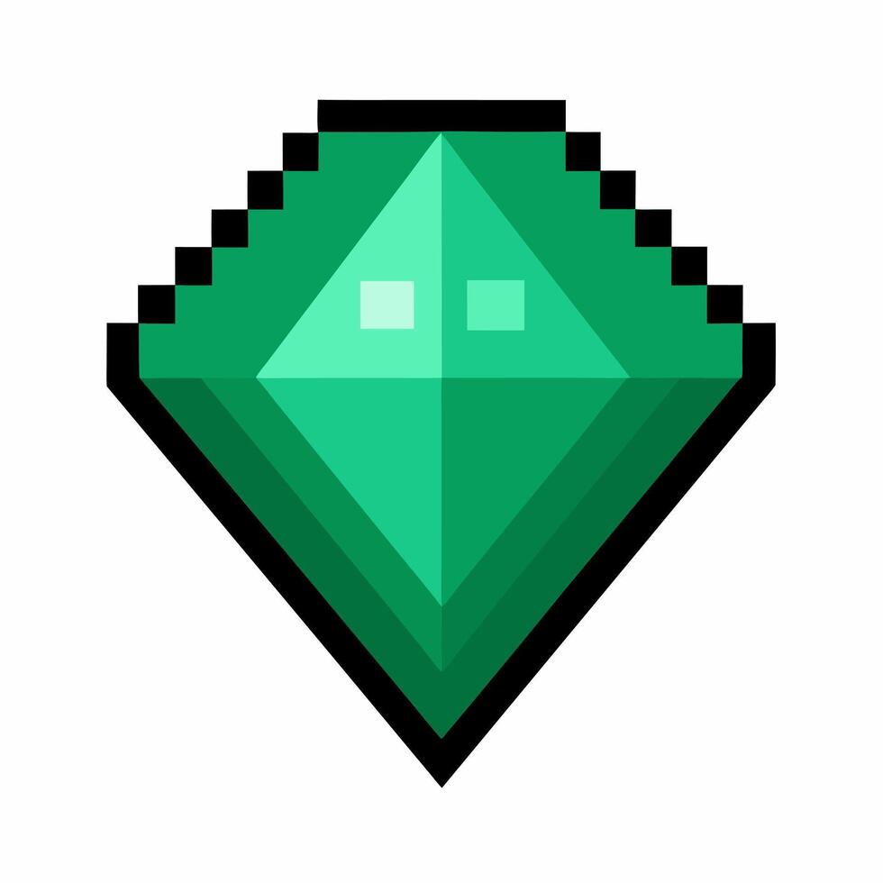Pixel Art Green Diamond Digital Gemstone Icon for Retro Style Designs and Gaming vector