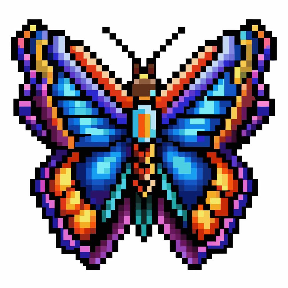 Vibrant Pixel Art Butterfly Illustration Colorful Retro Digital Design vector