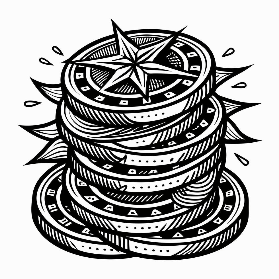 Stack of Stylized Vintage Coins with Star and Ornamental Details vector