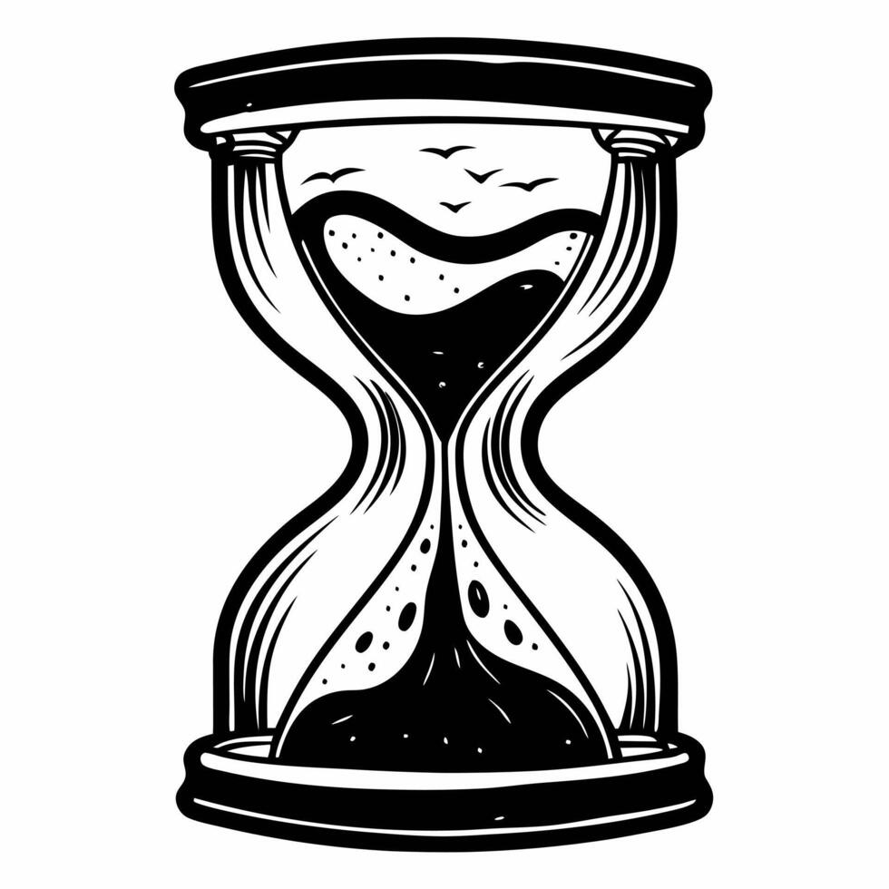 Black and White Hourglass Illustration Symbolizing Time and History vector