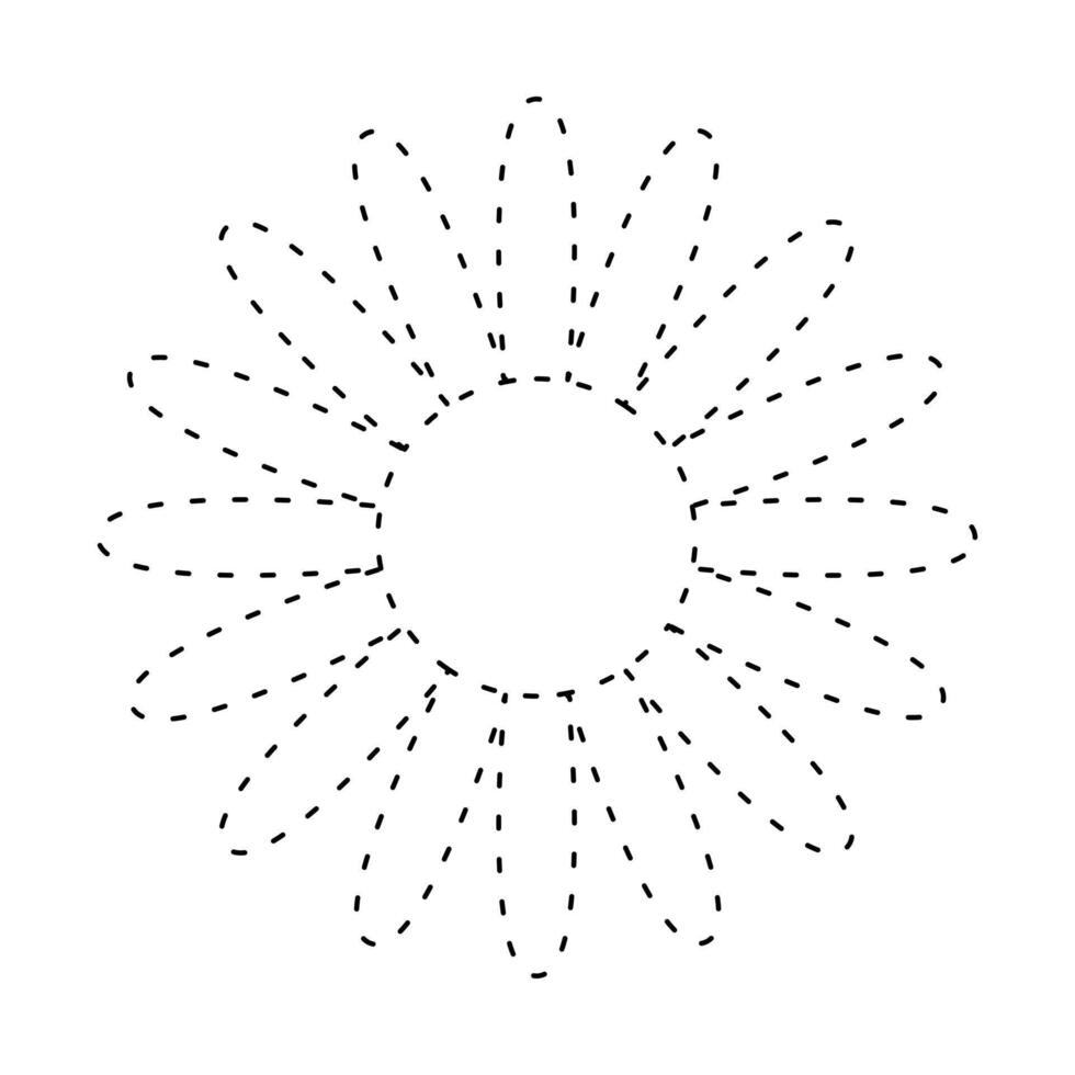 sun flower simple dash line, dashed line floral, flower outline shape, flora dot stroke vector