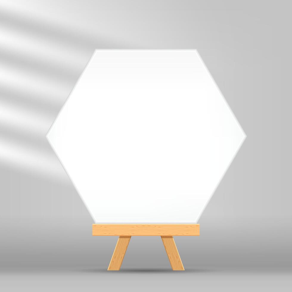 canvas frame artistic hexagon with easel for art painting, picture canvas and wooden stand vector