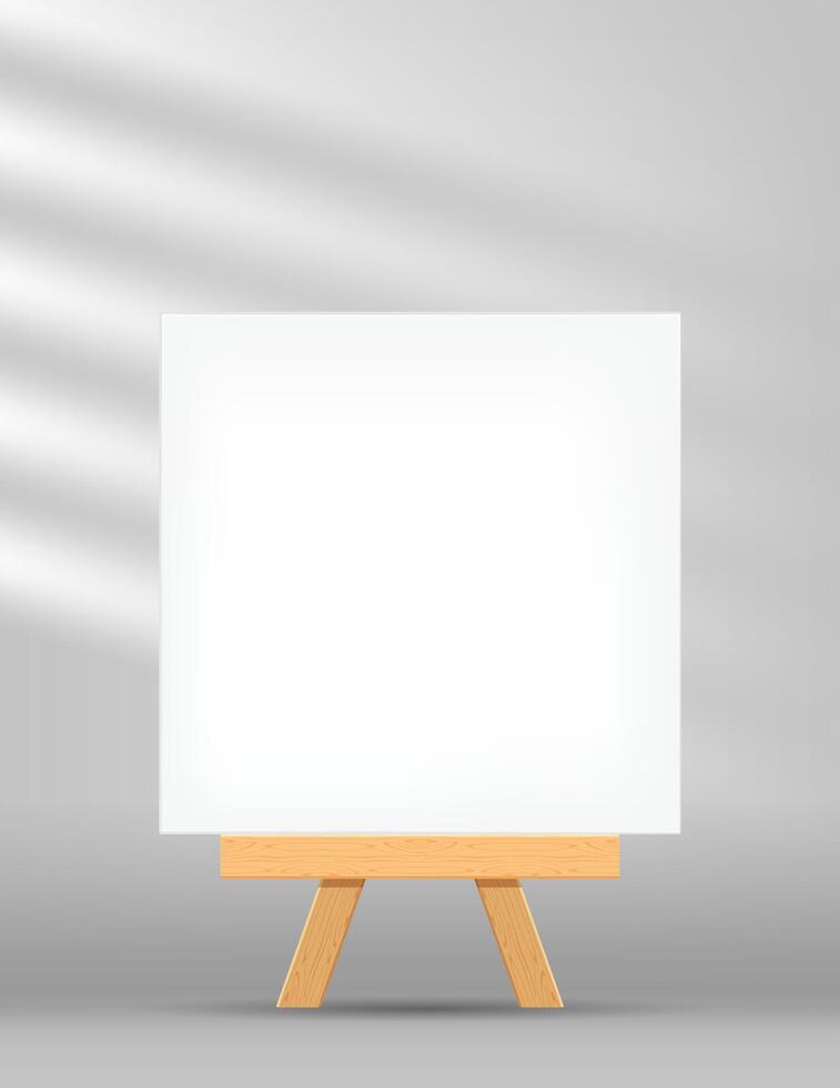 canvas frame artistic square with easel for art painting, picture canvas and wooden stand vector