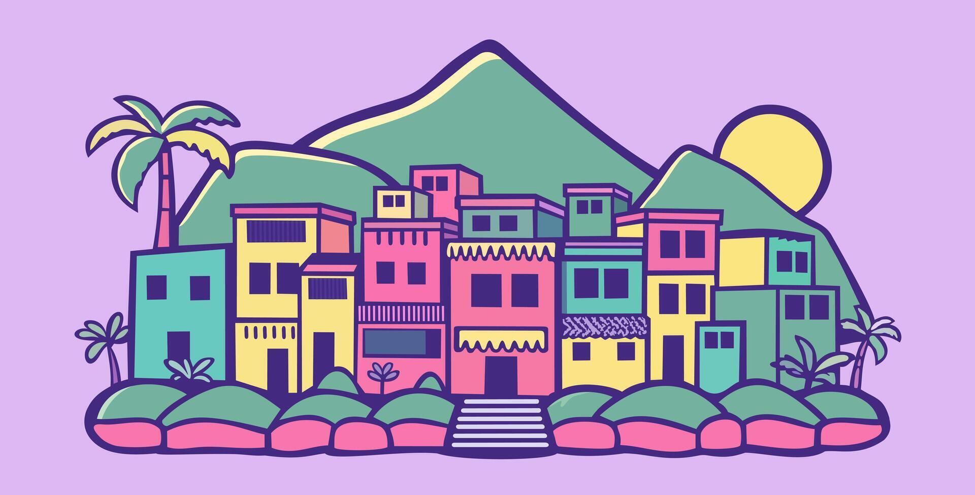 Brazilian favela. Bright cute doodle illustration vector