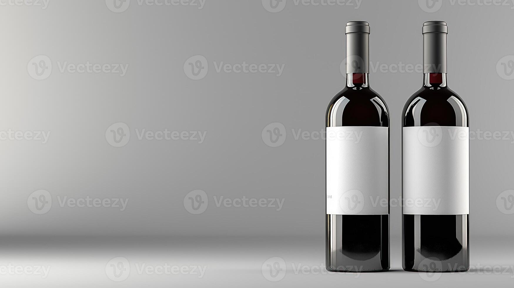 Elegant red wine bottles with blank labels on minimalist background, with copy space photo