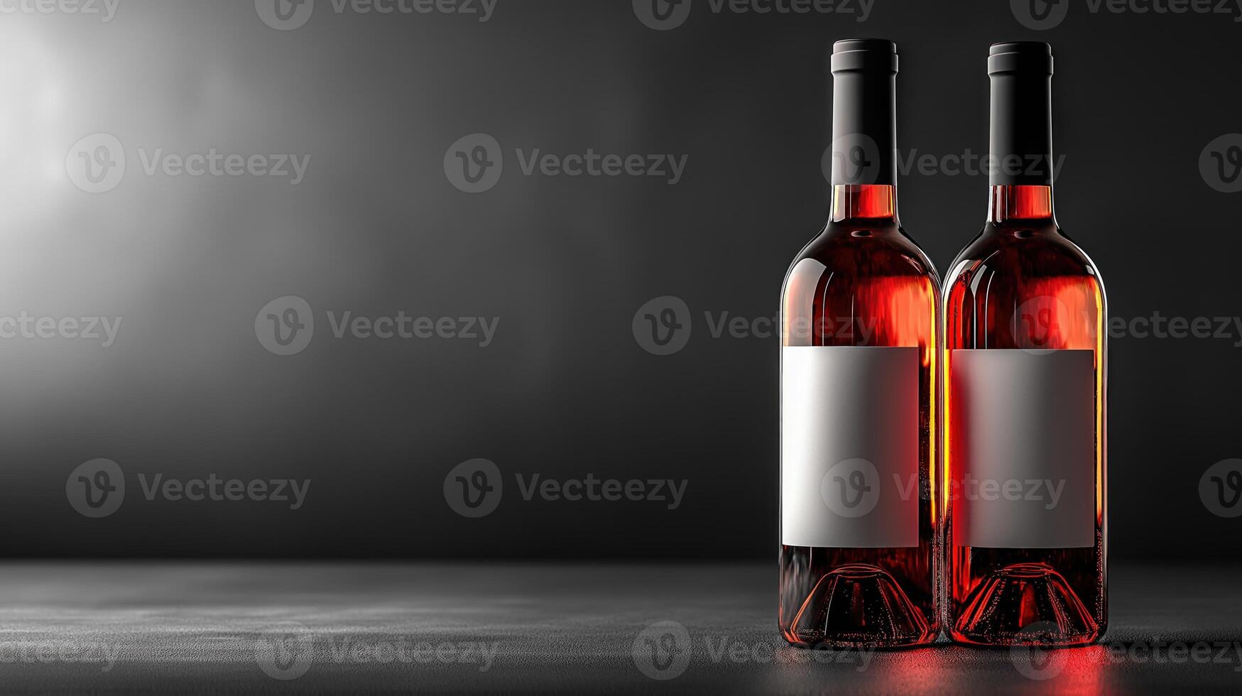 Rose wine bottles with blank labels on dark background, with copy space photo