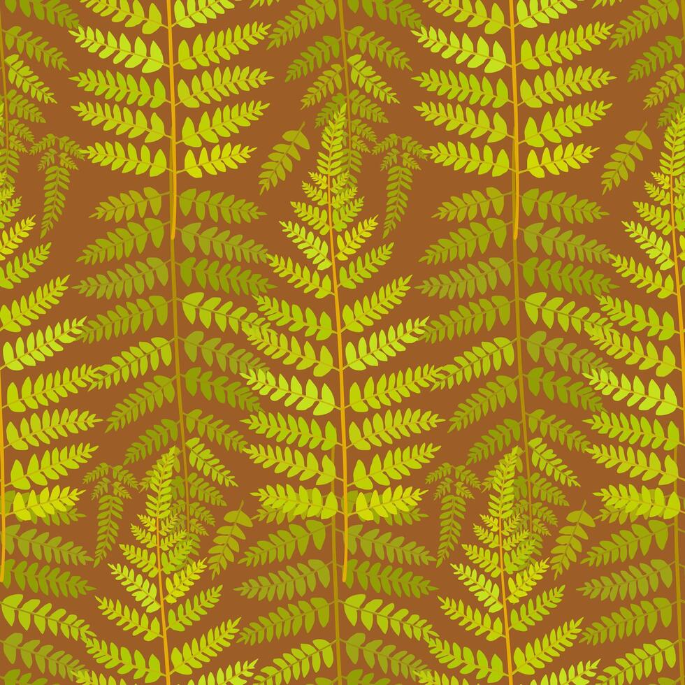 seamless pattern with fern leaves on brown background vector