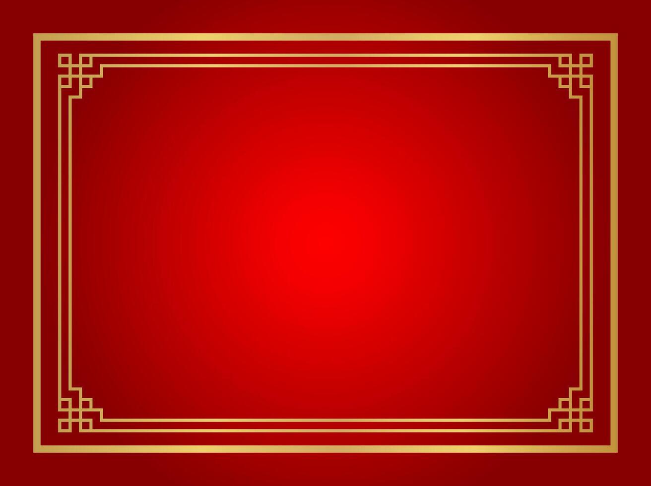 red chinese certificate frame rectangle, red background, certificate line frame, antique china border gold frame, red chinese new year frame vector