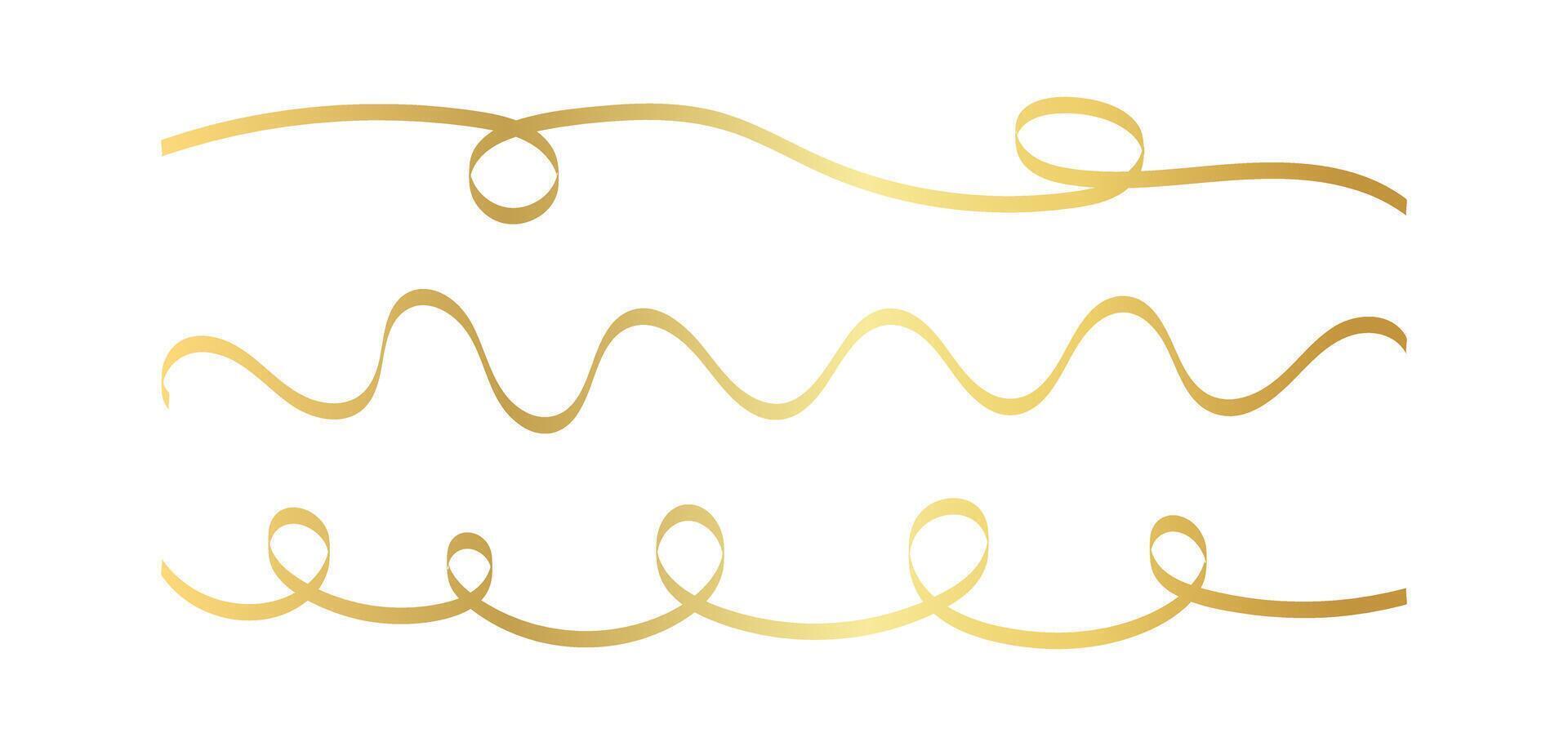 ribbon gold line, ribbon silk gold color, confetti doodle ribbon gold vector