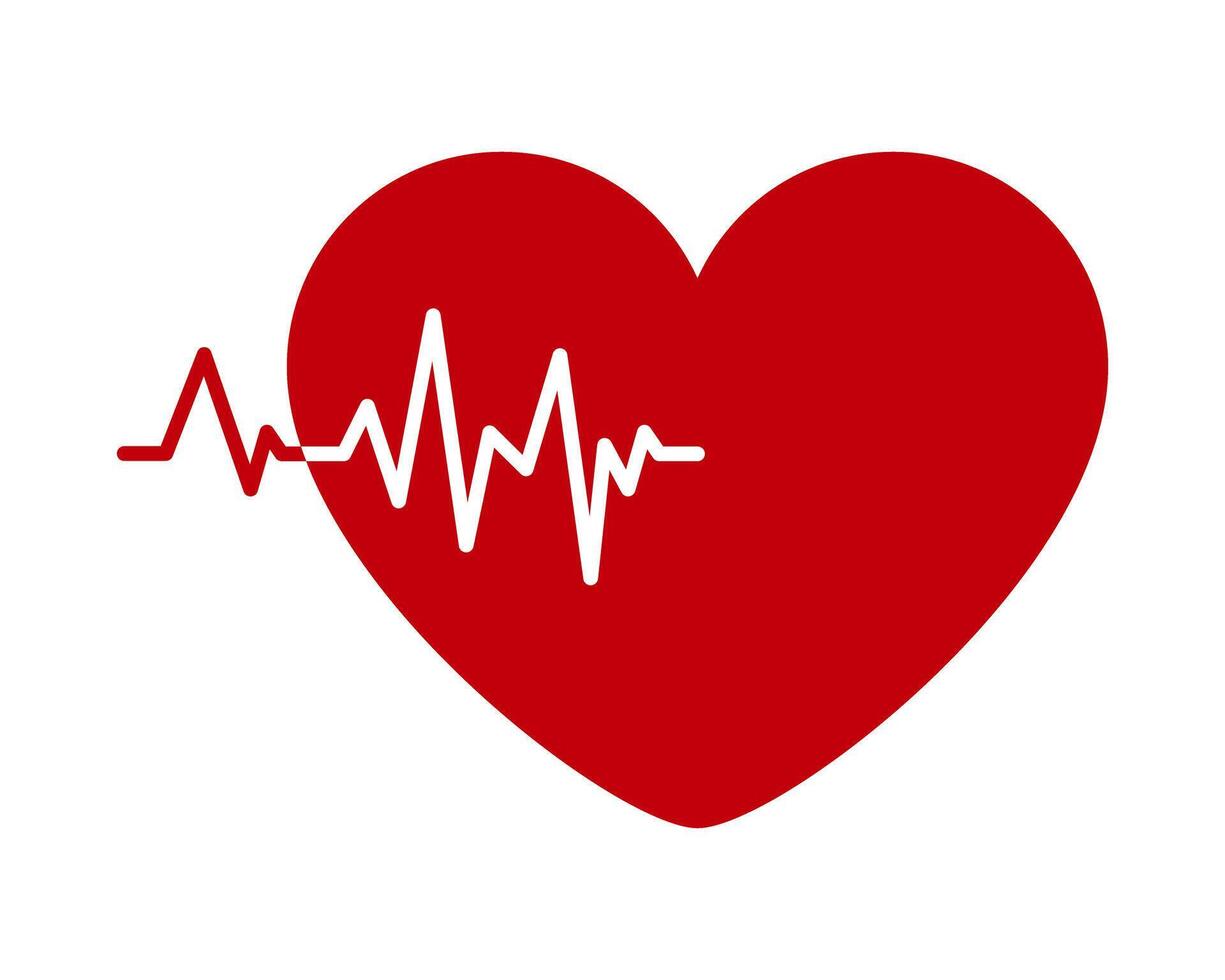 Heart with ECG line. Medical and cardiology symbol representing heartbeat, healthcare, life, and emergency. Minimalistic red heart with electrocardiogram pulse for hospital, clinic, wellness vector