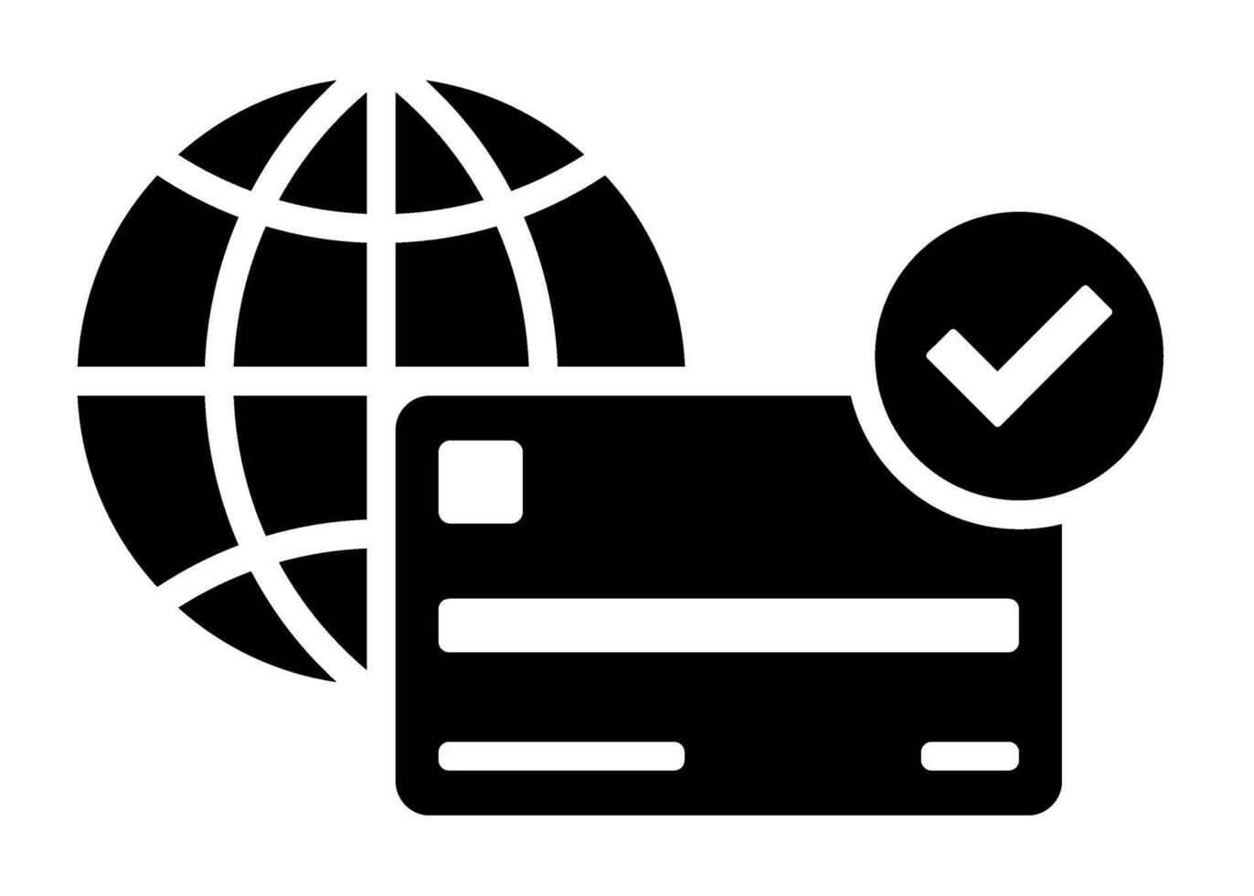 Credit card with globe icon, Worldwide banking. Credit card approval. Online payment icon, secure transaction, digital banking, financial technology, money transfer, fintech verification sign. vector