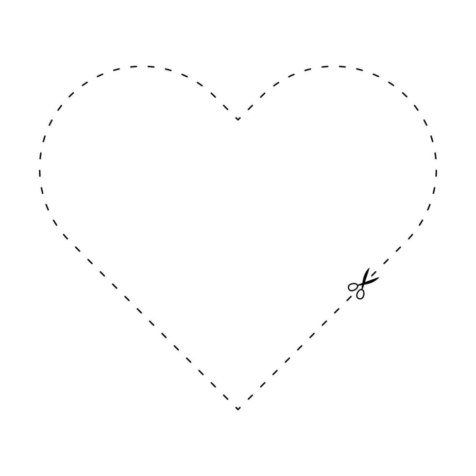 scissors on dashed line heart shape, dash line and scissors, dash outline and scissors vector