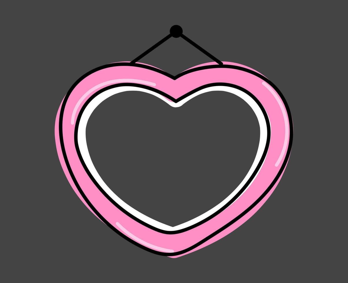 heart photo frame hanging, wood frame doodle, framework hand drawn vector