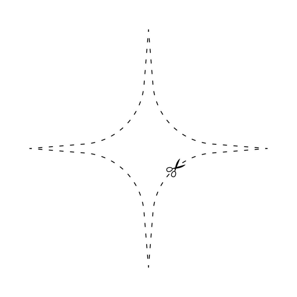 scissors on dashed line star, dash line with scissors, dash outline and scissors vector