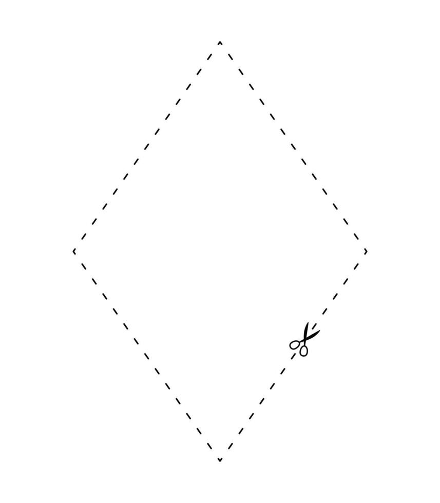 scissors on dashed line rhombus shape, dash line and scissors, dash outline and scissors vector