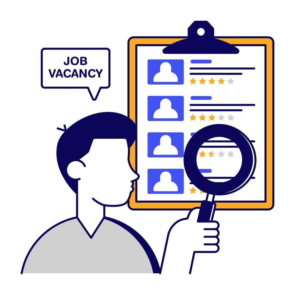 Avatar under magnifying glass, flat concept of headhunting vector