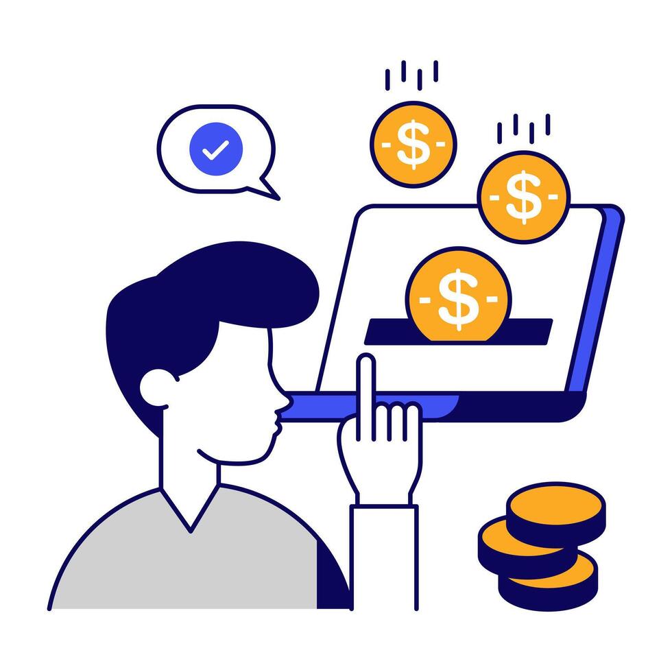 Dollar coins inside monitor, concept of online money icon vector