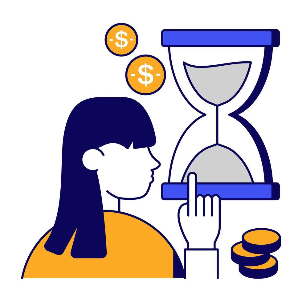 Dollar with hourglass, icon of time is money vector