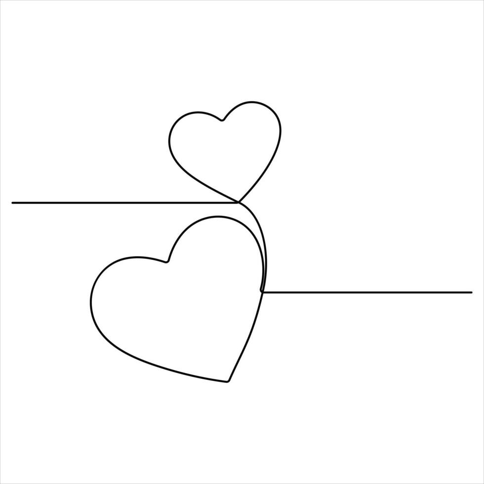 Two Hearts in continuous line art drawing illustartion vector