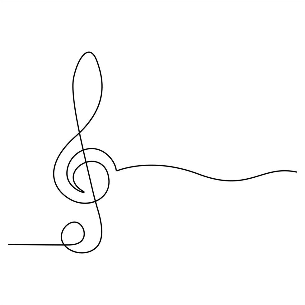 Treble clef music continuous oneline drawing outline style illustration vector