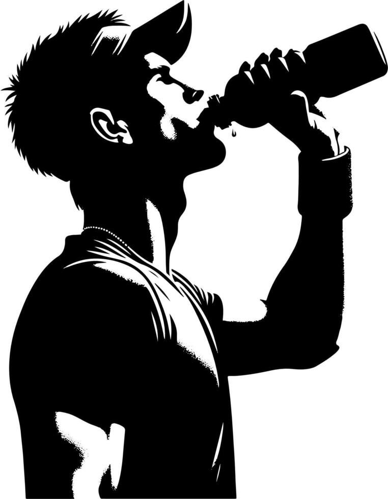 Male Tennis Player Taking A Drink Of Water, Black And White Tennis Silhouette vector