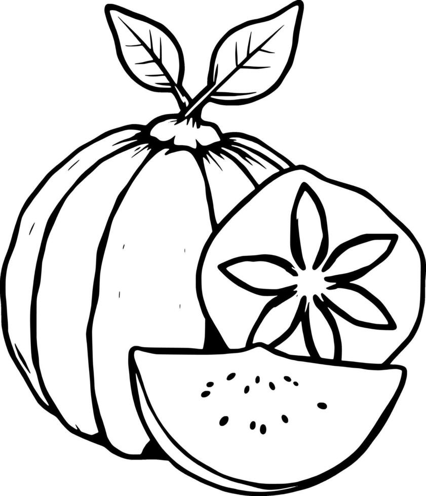 Vibrant Quince Illustration Whole Fruit And Slices Detailed Drawing Of A Ripe Quince With Leaves vector