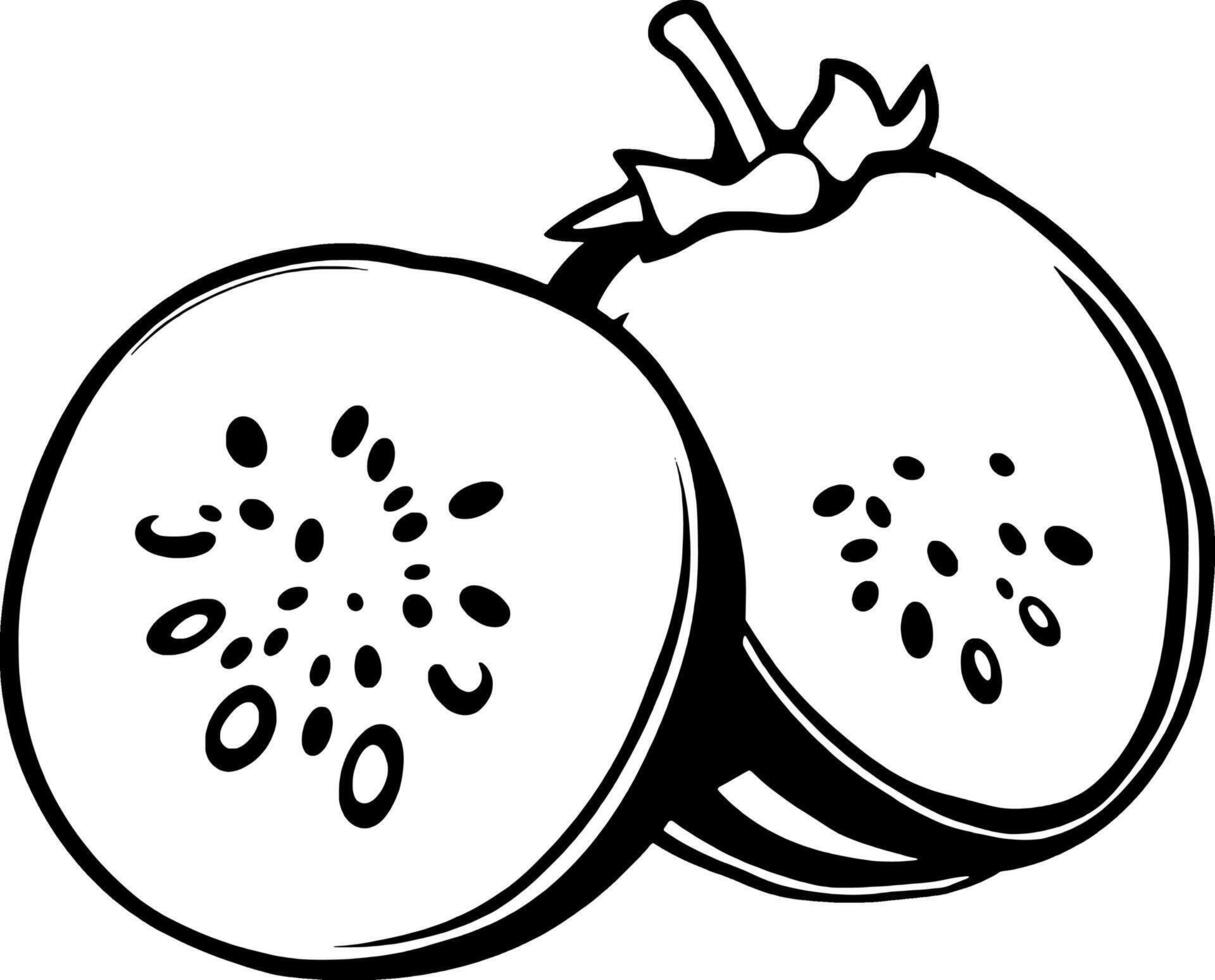 Halved Kiwi Fruit Illustration A Simple Black And White Drawing vector