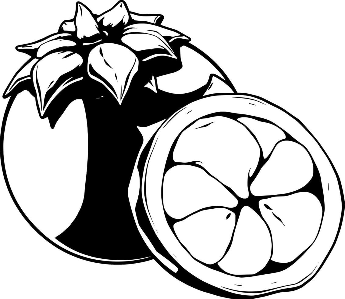 A Detailed Illustration Of A Mangosteen Fruit Whole And Halved Showing Its Unique Segments And Exte vector