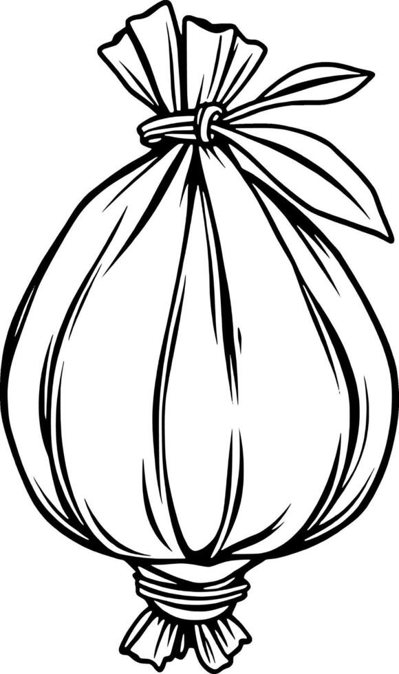 A Hand-Drawn Illustration Of A Tied Fabric Pouch Possibly Containing Herbs Or Spices vector