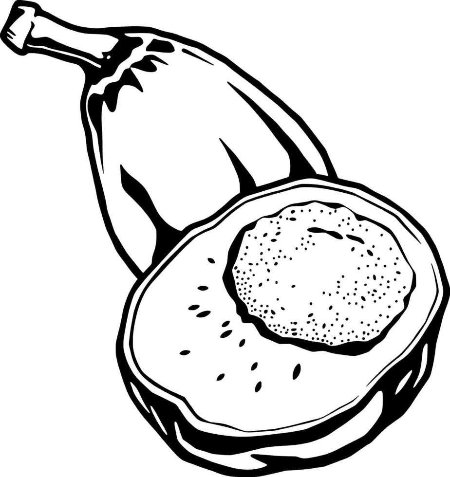 A Striking Black And White Illustration Of A Banana And A Halved Kiwi Fruit vector