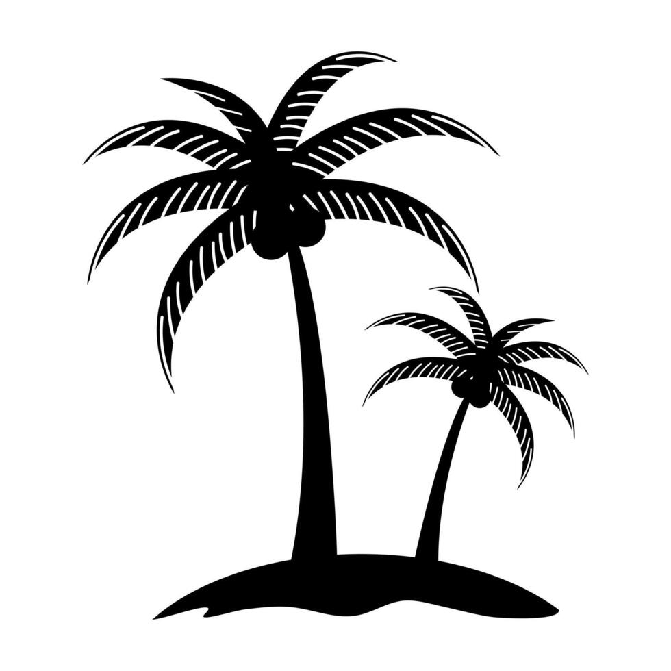 coconut silhouette, palm tree on island icon vector