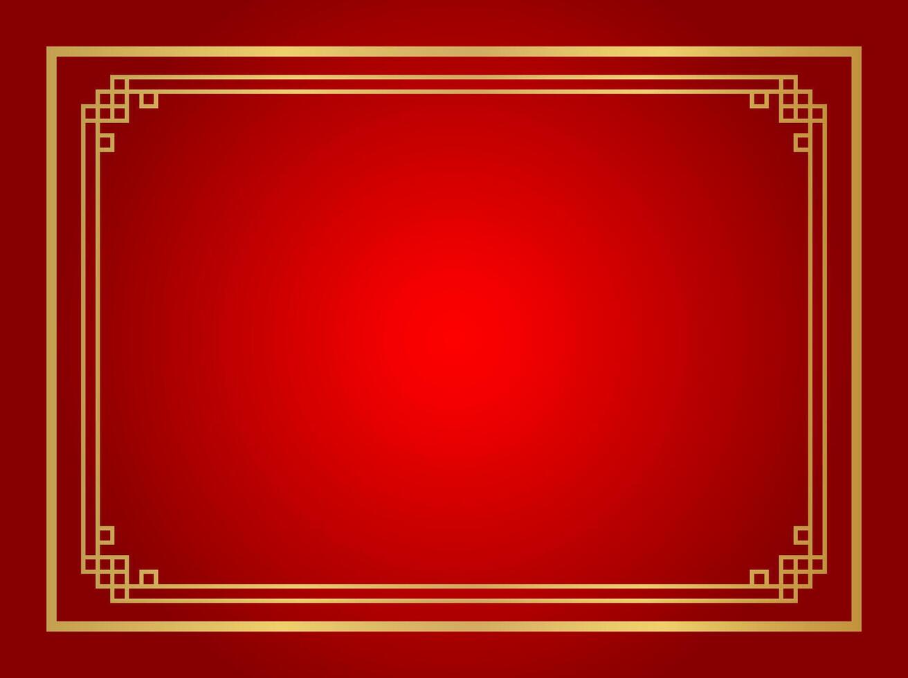 red chinese certificate frame rectangle, red background, certificate line frame, antique border gold frame, chinese new year frame vector