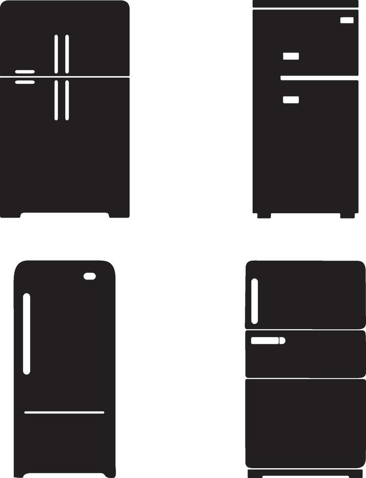 Set Of Modern Fridge Silhouette Illustration, Black Refrigerator Logo for Kitchen Appliance Logo Design vector