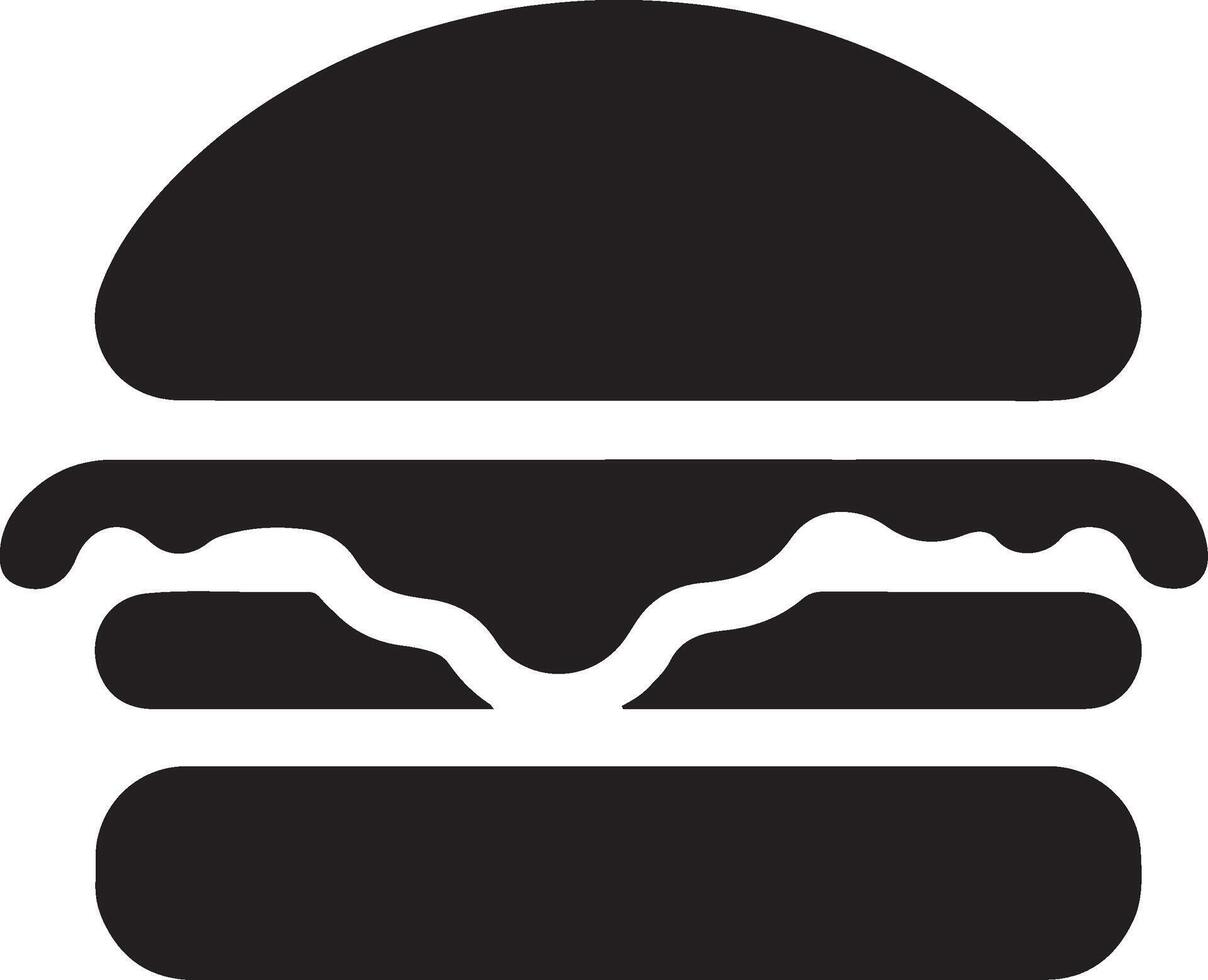 Monochrome Burger Silhouette Logo, Flat Icon on White Background vector