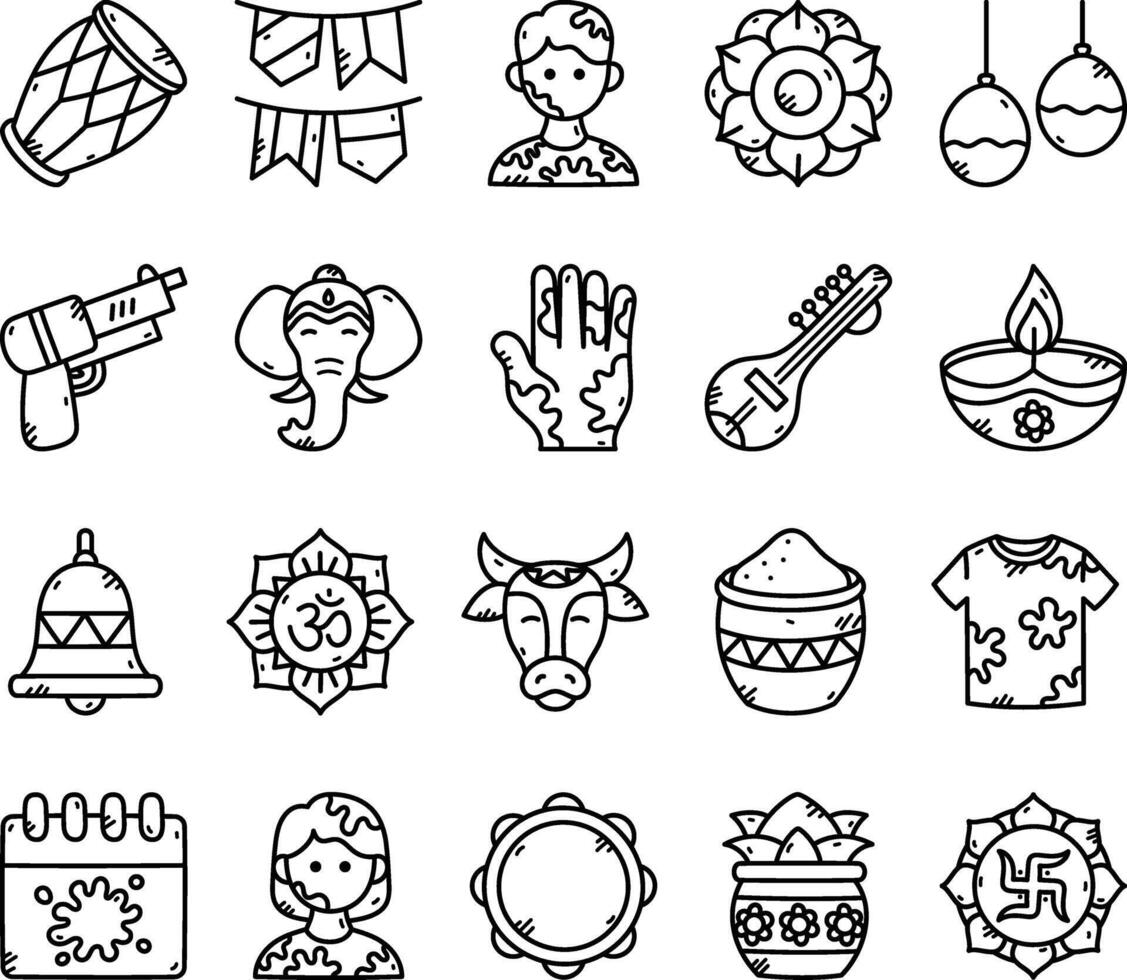 Holi Festival Icon Set - Celebrate with Colors vector