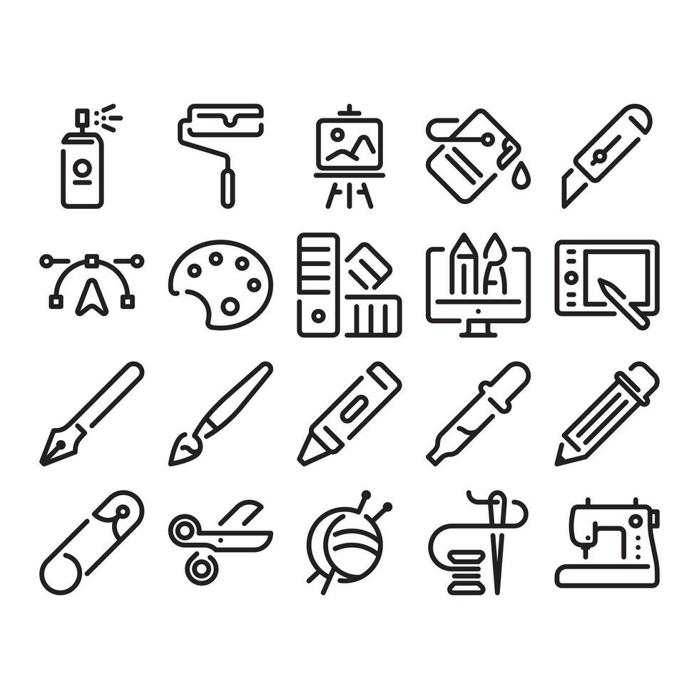 Collection of Art And Craft Tools Icons vector