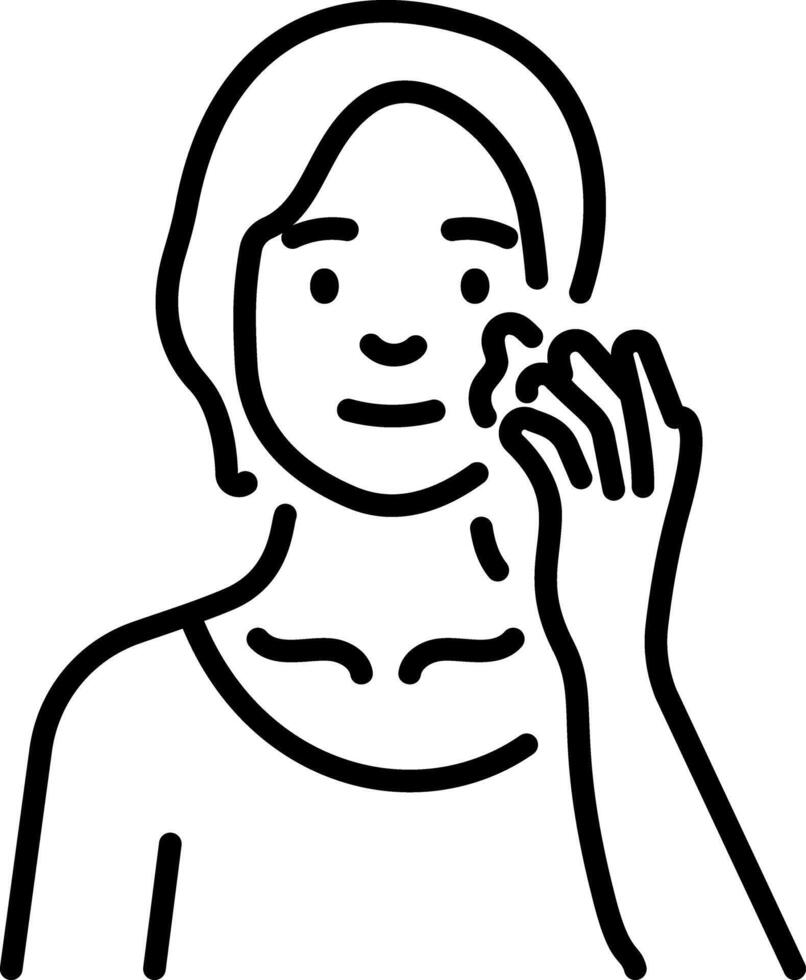 A girl applying sunscreen on her face, line icon vector